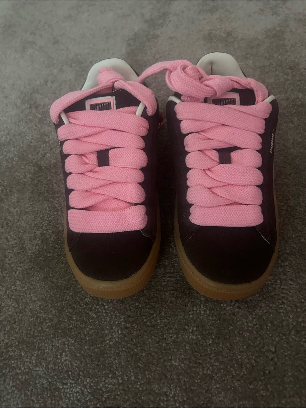Puma Women's Black and Pink Sneakers with Gum Sole